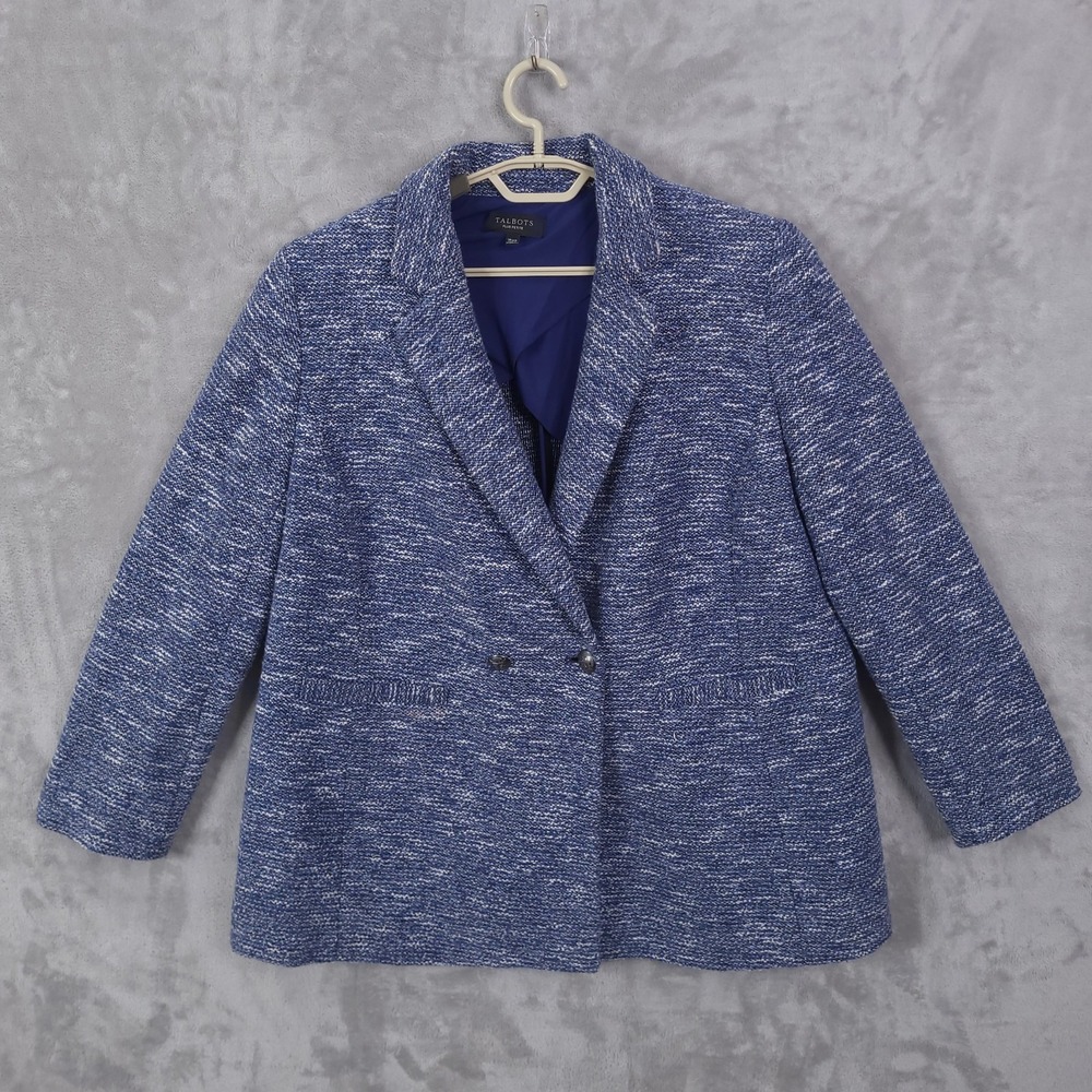Talbots Blazer Womens 16WP Blue Tweed Plus Petite Lined Button Front Jacket